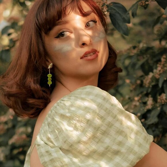 Dangle Olive Earrings Gold Plated Zinc Watermelon Cherry Earrings for Women - Picture 2 of 6